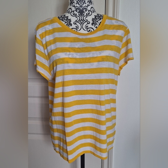 Divided Tops - Divided Lrg Yellow and White Striped Women's Top
